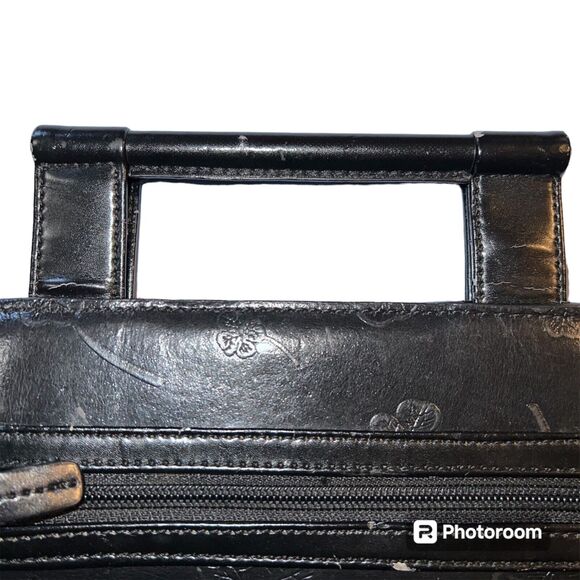 Vintage Mark Chantal MC Unisex Satchel Handbag Four Leaf Clover Design Black - Picture 5 of 16